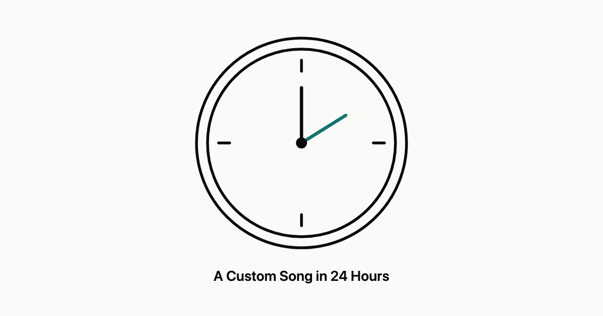 A clock face overlaid with sheet music and a single rose on a soft pastel background