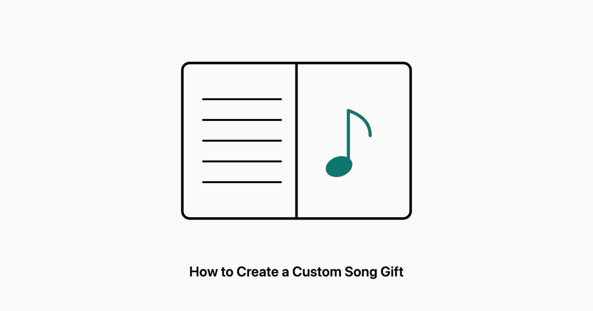 An open notebook with pencil sketches of musical notes beside a small gift box and a coffee cup
