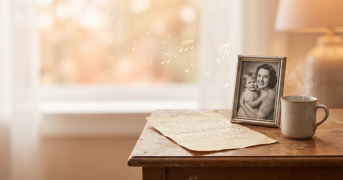 A child's hand and an adult hand interlocked beside a family photo album in warm afternoon light